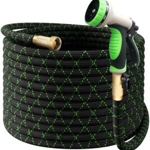 Garden Hose, NON-EXPANDABLE 25 Feet Premium Quality Stainless Steel Metal Water Hose with Durable Fabric Skin, Hose For Commercial, Residential Use, Bonus 10-way Spray Nozzle (25 Ft, Black)