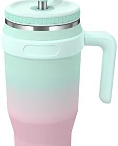 50 oz Tumbler with Handle and Straw, Leak Proof Vacuum Insulated Large Stainless Steel Cup with Screw on Lid, Fit in Cup Holder, Keeps Drinks Cold 30 Hours, Dishwasher Safe - Bubblegum