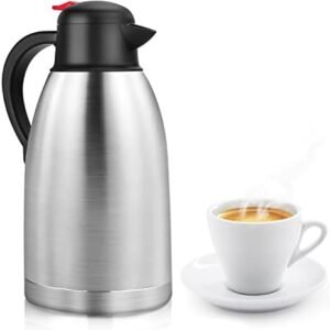 Thermal Coffee Carafe Stainless Steel 68oz(2 Lifter) Double Walled Vacuum Coffee Thermos Water Beverage Dispenser 12 Hour Heat Retention/24 Hour Cold Retention (Silver)