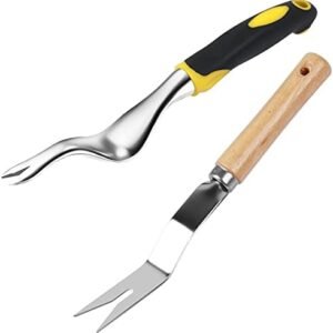 Garden Weeder Hand Weeding Tool Weed Removal Stainless Steel Handle Weed Deep Digger Grass Lawn Trimming Remover Forked Puller for Weeds Eradicate