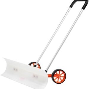 Snow Pusher Shovel with Wheels for Driveway, 37 inch Bi-Directional Heavy Duty Plastic Snow Pusher on Wheels, Wheeled Rolling Snow Shovels for Snow Removal