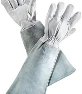 Leather Gardening Gloves By Fir Tree. Premium Goatskin Gloves with Cowhide Suede Gauntlet Sleeves. Perfect Rose Garden Gloves. (XS-6, Grey). ALL GLOVES ARE 1 PACKS ONLY.