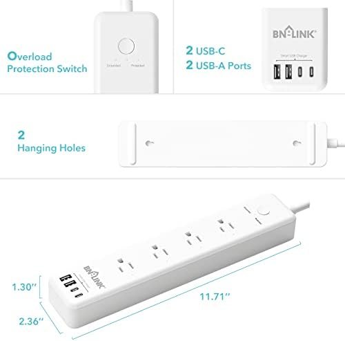 BN LINK Smart Plug Power Strip,Surge Protector with 4 Individually Controlled Smart Outlets, 4 USBs (incl. 20W USB-C), works with Alexa & Google home - Image 7