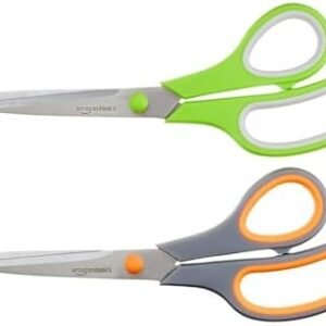 Amazon Basics Multipurpose, Comfort Grip, PVD Coated, Stainless Steel Office Scissors, 2-Pack, Green and Gray