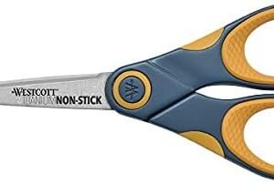 Westcott ‎14881 5-Inch Non-Stick Titanium Scissors For Office and Home, Yellow/Gray