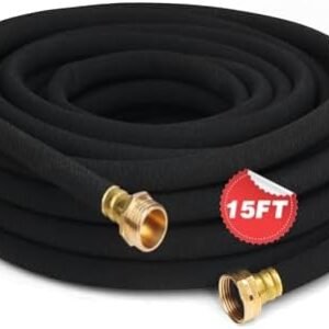 Soaker Hose 15 FT for Garden Beds 1/2 Inch,Solid Brass Connectors Rubber Longer Lasting Drip Irrigation Save 70% of Water Great for Lawn and Yard