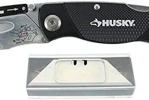 Husky 21113 Folding Sure-Grip Lock Back Utility Knife w/ 10 Disposable Blades Included (Colors Vary)