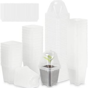 UNAOIWN 3” Plant Nursery Pots with Humidity Dome, 40 Pack Clear Plastic Gardening Pots Seed Starting Pot, Flower Planting Container Cup for Seedlings,Vegetables,Succulents
