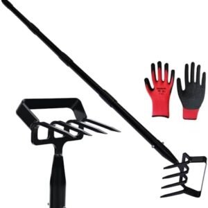 Weeding Tool Garden Hoe 32-73inch Adjustable Length Long Handle ，5-Tine Rake Heavy Duty Steel Scuffle Hoe 2-in-1 Stirrup Hoe Weed Rake for Vegetable Gardening and Weeding and Loosening Soil