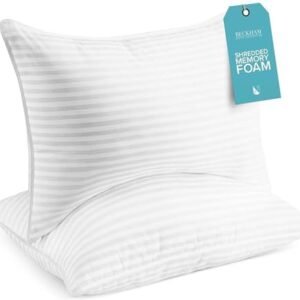 Beckham Hotel Collection Queen/Standard Size Memory Foam Bed Pillows Set of 2 - Cooling Shredded Foam Pillow for Back, Stomach or Side Sleepers