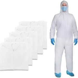 Disposable Coveralls, White Polypropylene Material Breathable Protective Suits (Pack of 5)