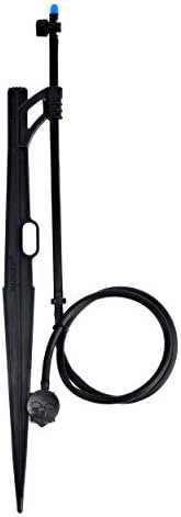 Raindrip 172CPUB, Adjustable Flow Micro Sprinkler Assembly, Half-Circle Pattern, Fan Spray, 1/4-Inch Clamp N Pierce Inlet, Riser and 13-Inch Stake, for Drip Irrigation Gardening Systems, Black/Blue