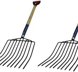 LAVO HOME 30 Inch Manure Compost Mulch Bedding Fork 10 Tine Hardwood Handle D-Grip (2 Pack)