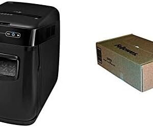 Fellowes AutoMax 150C 150-Sheet Cross-Cut Auto Feed Shredder, Black & 36053 Powershred Shredder Waste Bags for 90S, 99Ci, 99Ms, AutoMax 200C, and AutoMax 130C, 100 Bags, 9 Gallon