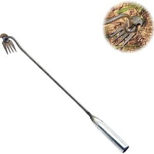 Weed Remover Hand Tool, New Weeding Artifact Uprooting Weeding Tool, Weed Puller 4 Teeth Dual Purpose Weeder, Multifunctional Weeder for Yard Farm Weed Removal (Iron-21in)