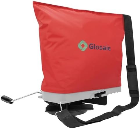 Heavy-Duty Handheld Seed Spreader with 25lb Waterproof Bag, Multiple Spread Options, Ergonomic Design - Adjustable Shoulder Straps and Rear Baffle, Fit for Spreading Grass Seeds and Fertilizers, Red