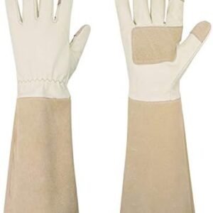 HANDLANDY Pruning Gloves Long for Men & Women, Pigskin Leather Rose Gardening Gloves- Breathable & Durability Gauntlet Gloves Medium