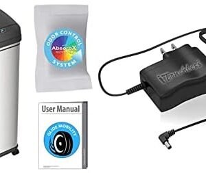 iTouchless Rolling 13 Gallon Sensor Trash Can with Wheels and Odor Control System & AC Power Adapter for Automatic Sensor Trash Cans, Official and Manufacturer Certified, UL Listed, Energy Saving