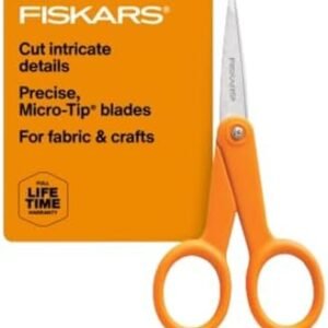 Fiskars Premier No. 5 Micro-Tip Orange-Handled Fabric Scissors - Double Loop Handle - Sewing and Craft Scissors - Orange