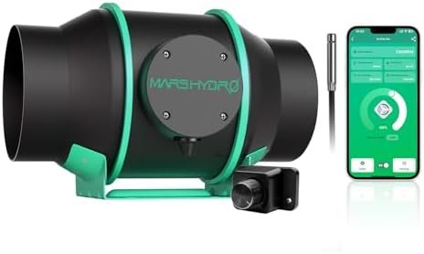 Mars Hdyro iFresh 6 Inch Smart Inline Duct Fan with Variable Speed Controller, Temperature and Humidity Probe Sensor, 402 CFM App Control Ventilation Exhaust Fan for Grow Tents, Hydroponics