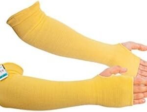 Kezzled- Protective Arm Sleeves with Thumbhole, Cut/Scratch/Heat Resistant Arm sleeves with UV Protectors Abrasion Safety for Garden Kitchen Work – Yellow-18Inches Made with Kevlar by DuPont