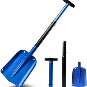 EcoNour Snow Shovel for Car, 32" Lightweight Aluminum Metal Car Snow Shovel, Heavy Duty Portable Shovel for Easy Snow Removal, Detachable 3-Piece Foldable Shovel for Car, Home, Garden, Driveway (Blue)