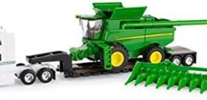 John Deere S780 Combine with Freightliner and Lowboy Trailer 1/64 Scale