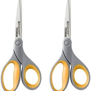 Westcott 13901 8-Inch Titanium Scissors For Office and Home, Yellow/Gray, 2 Pack
