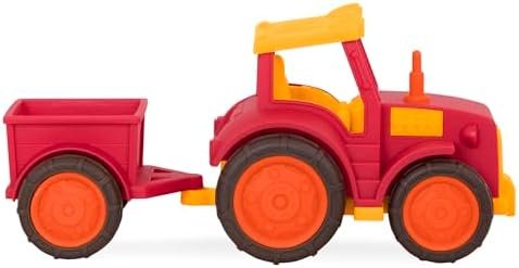 Battat- Wonder Wheels- Red Toy Tractor And Trailer – Farm Toys For Kids, Toddlers – Pretend Play - Recyclable Materials – 1 year +