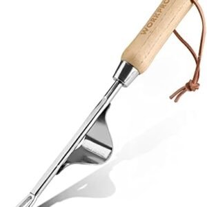 WORKPRO Weed Puller Tool, Metal Leverage Base and V-Shaped Forks for Easy Weed Removal & Deeper Root Digging, Heavy Duty Stainless Steel with Wood Handle, Manual Hand Weeder for Gardening