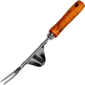 Weed Puller Heavy Duty Japanese Steel with Wood Handle, Hand Weeding Tool, Manual Weeder for Garden, Quick and Easy Weed Pull Tool, Made in Japan, Silver