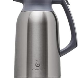 IDEUS 68 oz Stainless Steel Thermal Coffee Carafe, Double Wall Insulated Vacuum Flask, Water Coffee and Beverage Dispenser, 12 Hour Heat 24 Hour Cold Retention, Silver