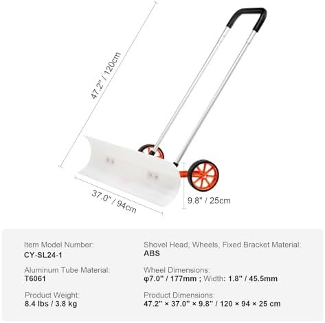 Snow Pusher Shovel with Wheels for Driveway, 37 inch Bi-Directional Heavy Duty Plastic Snow Pusher on Wheels, Wheeled Rolling Snow Shovels for Snow Removal - Image 7