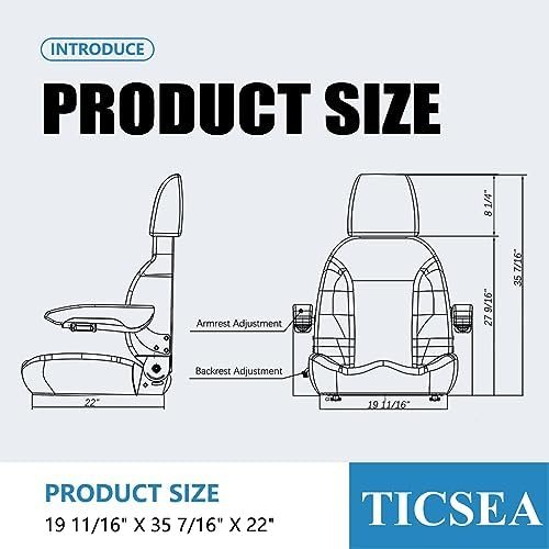 Universal Forklift Seat, Tractor Seat with Retractable Seatbelt and Adjustable Backrest Headrest Armrests for Excavator Harvester Loader Backhoe Dozer Telehandler(Black) - Image 2