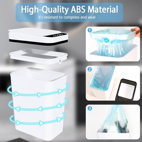 2Pack Bathroom Small Trash Can with Lid, 2.2 Gallon Touchless Automatic Garbage Can Slim Waterproof Motion Sensor Smart Trash Bin for Bedroom, Office, Living Room(Black/White) - Image 5