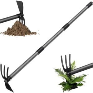 Hoe Garden Tool, Hoe Cultivator 2 in 1 Weeding Tools - 45" Long Handle Stand Up Weeder Hand Tiller, Heavy Duty Weeding Rake for Flower Beds Yard Lawn Gardening Digging Planting