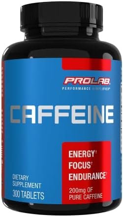 ProLab Caffeine Tablets 200mg - 300ct | Energy Support, Helps Enhance Endurance & Mental Focus, Reduce Fatigue, Pre-Workout, Extra Strength