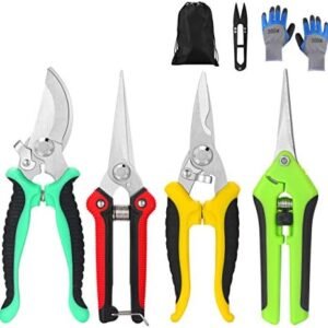5 pack Garden Pruning Shears Stainless Steel Blades, Handheld Scissors Set with Gardening Gloves,Heavy Duty Garden Bypass Pruning Shears,Tree Trimmers Secateurs, Hand Pruner (Multi-color)