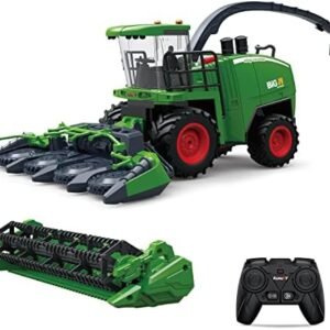 fisca Remote Control Harvester Tractor with 2 Grian Combine Heads, RC Farm Tractor Truck 2.4Ghz Farm Vehicle Toy with Light and Spray for Kids