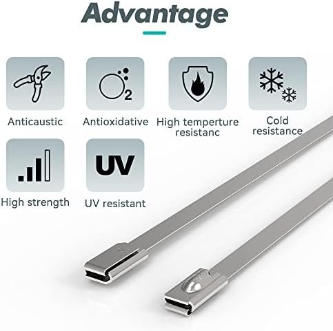 Metal Zip Ties 11.8 inch 100pcs 316 Stainless Steel Locking Cable Marine Grade 250LB 300mm Heavy Duty Exhaust Wrap Multi Purpose Binding for machinery, vehicles, farms, cables, pipes,Fence - Image 5