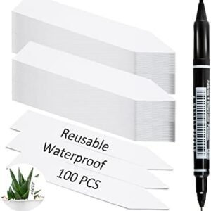 Plastic Plant Labels with Water-Based Pen Reusable White Plant Labels for Seedlings Plant Tags for Garden Plant Markers Garden Name Stakes for Plants Plant Identification Stakes (White/100Pcs)