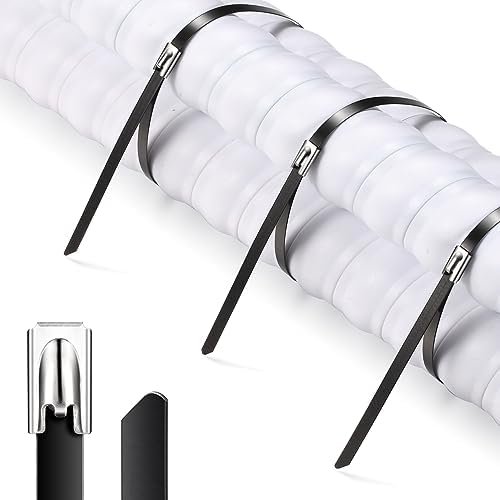 Black Metal Zip Ties Bulk, 500pcs 304 Stainless Steel Zip Ties, 11.8 Inch Heavy Duty Self-locking Cable Ties, Perfect for Farms, Machinery, Pipes, Vehicles, Roofs, Cables and Etc - Image 8