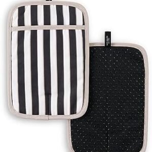 Kate Spade New York Botanical Stripe Pot Holder 2-Pack Set, 7" x 10", Black/Beige