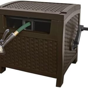 Suncast 175 ft. Wicker Style Resin Hose Hideaway with Hose Guide, Java