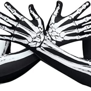Halloween Gloves Handwear for Adults, Halloween Skeleton Gloves Long Arm Skull Claw Ghost Bone Gloves for Halloween Cosplay Party Props