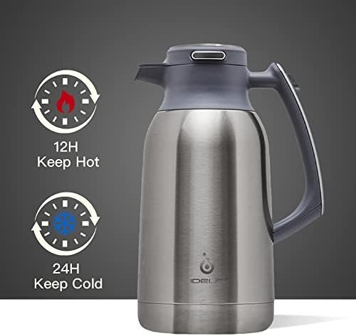 IDEUS 68 oz Stainless Steel Thermal Coffee Carafe, Double Wall Insulated Vacuum Flask, Water Coffee and Beverage Dispenser, 12 Hour Heat 24 Hour Cold Retention, Silver - Image 4