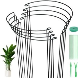 8 Pack Plant Support Stakes, Metal Garden Stakes Plant Cage, Half Round Peony Support Cage, Border Support, Plant Support Rings for Outdoor Indoor Plants, Vegetable, Flowers (9.8" W x 15.7" H)