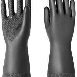 Chemical Resistant Latex Gloves,Cleaning Protective Safety Work Heavy Duty Rubber Gloves, S-M-L-XL Size, Black 1 Pair