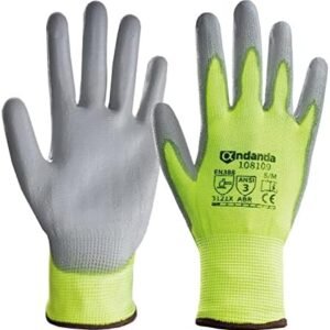 ANDANDA Safety Work Gloves, Seamless Knit Gardening Work Gloves with PU Coated for Men & Women, Warehouse, Fluorescent Yellow