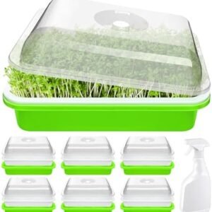 6 Sets Seed Sprouter Trays with Drain Holes Transparent Lids Sprouts Growing Kit Includes Germination Propagation Trays Spray Bottle Microgreens Growing Trays for Garden Home Office Seedling